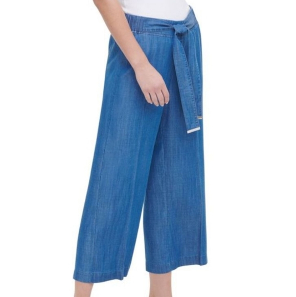 Calvin Klein Pants - CALVIN KLEIN Lyocell Wide Leg Blue Crop Pants Size Medium